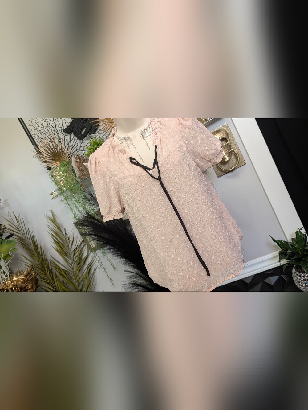 Monteau Los Angeles Dusty Rose Swiss Dot Blouse Top MD